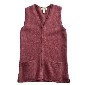 Vintage LL Bean Sweater Vest Womens Small Wool Button Front Pockets 90s